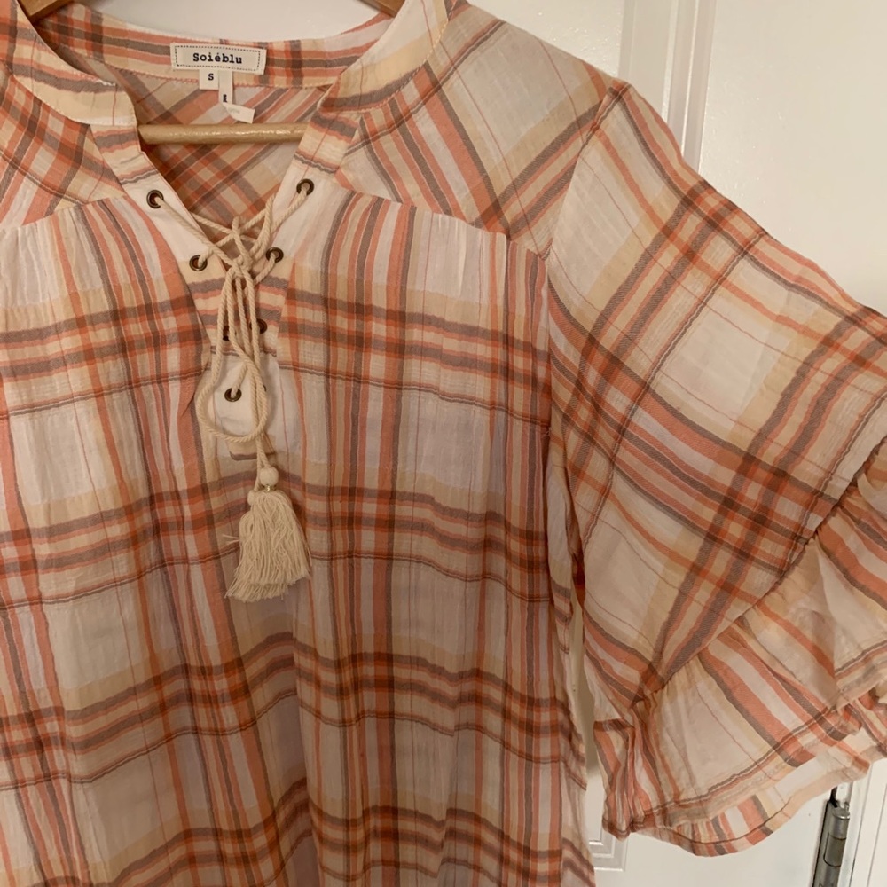 NWOT Soieblu Cotton Hi Low Plaid Tunic Dress S - Picture 4 of 8